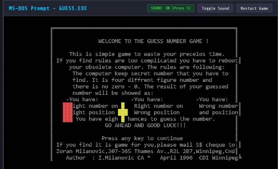 GUess game converted from assmbler with AI help